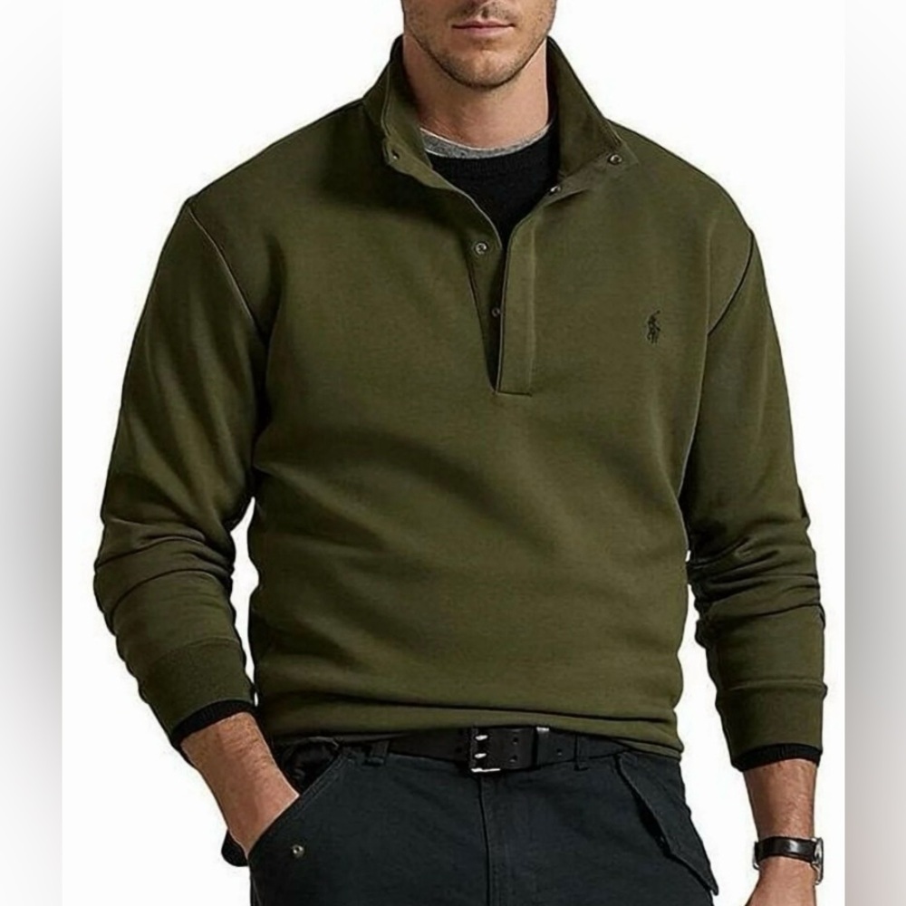 Men’s Ralph Lauren Polo Business Casual Olive Green Quarter Snap Sweatshirt